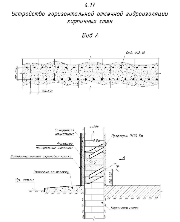 Устройство горизонтальной отсечной гидроизоляции кирпичных стен