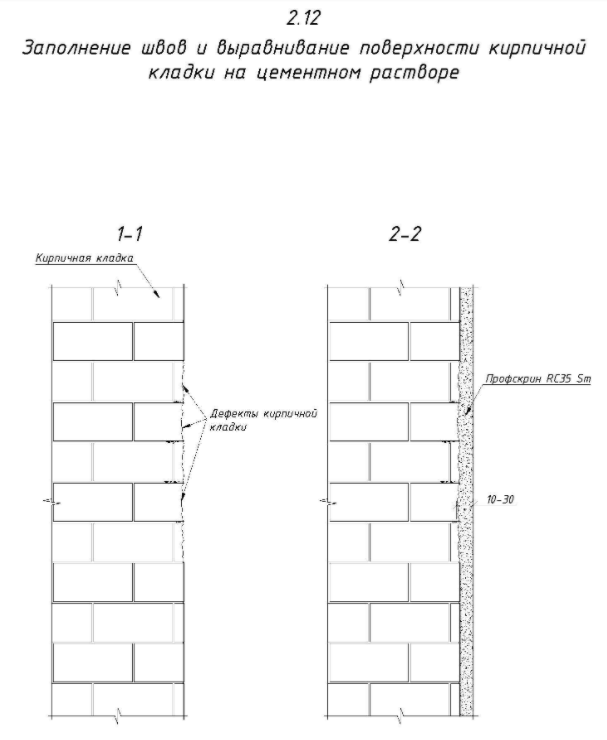 Заполнение швов и выравнивание поверхности кирпичной кладки на цементном растворе